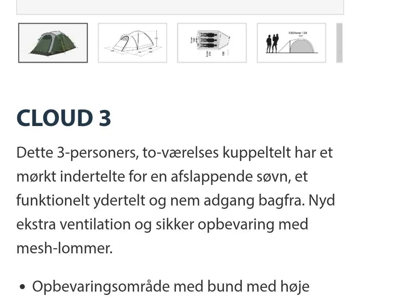 Billede 2 - 3 personers telt, OUTWELL Cloud 3
