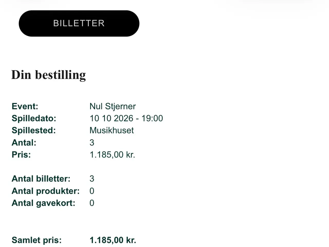 Billede 1 - Tre billetter til Nul Stjerner i Musikhuset 10.10.