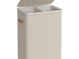 Vasketøjskurv med låg - 2 rum, 56 × 40 × 75 cm, cappuccino beige