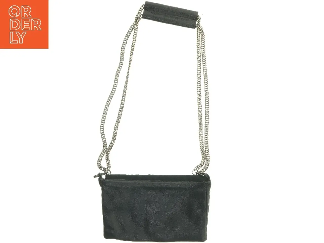 Billede 2 - Sort skuldertaske med metalkæde (str. 27,5x17,5 cm)