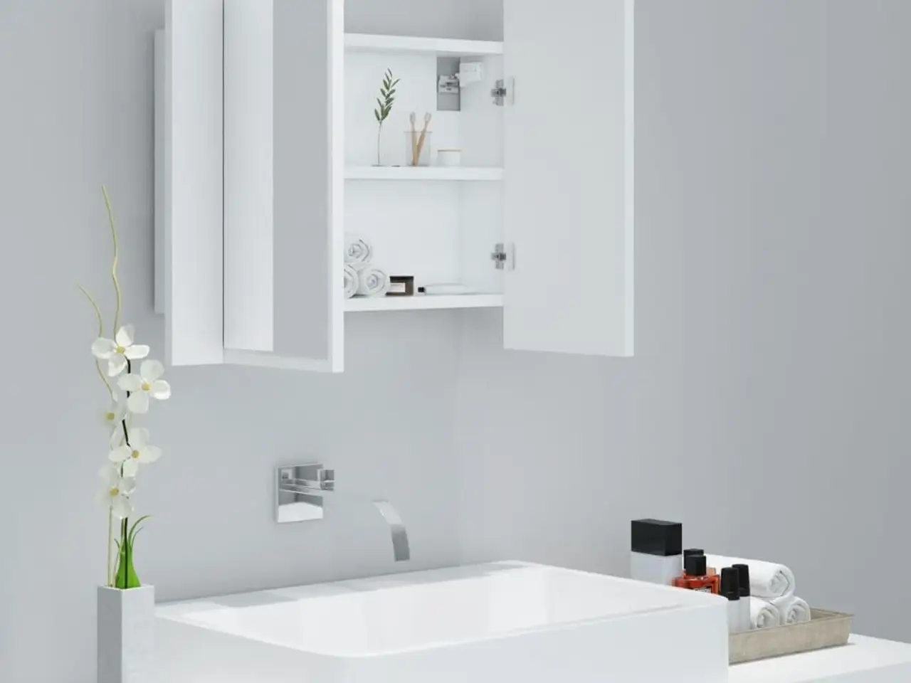 Billede 6 - Badeværelsesskab m. spejl og LED-lys 60x12x45 cm akryl hvid