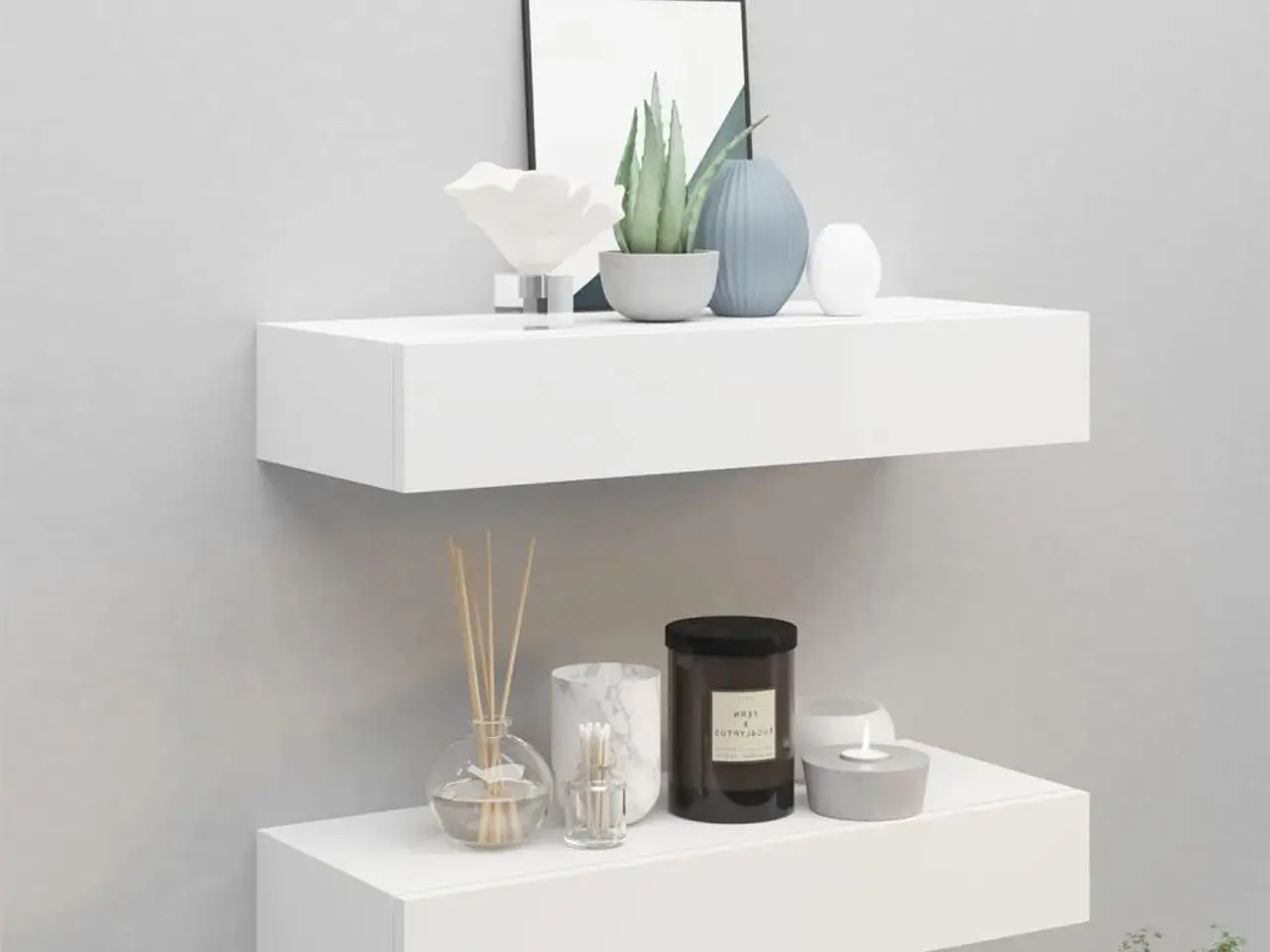 Billede 1 - Væghylder med skuffe 2 stk. - hvid 60 x 23,5 x 10 cm
