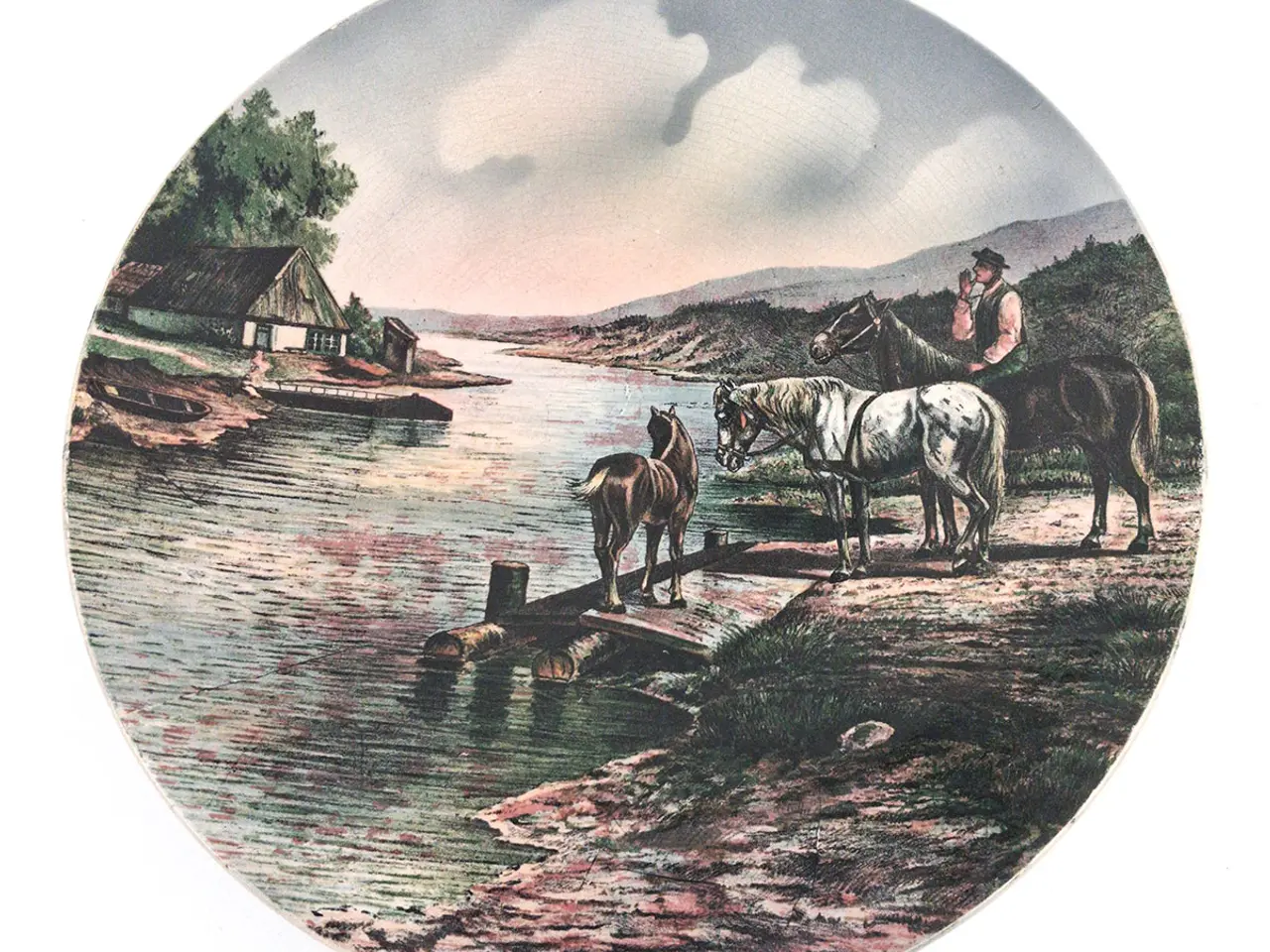 Billede 3 - Antik Villeroy & Boch vægplatte – heste og rytter
