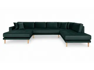 Lido - Hjørnesofa med Venstrevendt Chaiselong - Mørkegrøn velour
