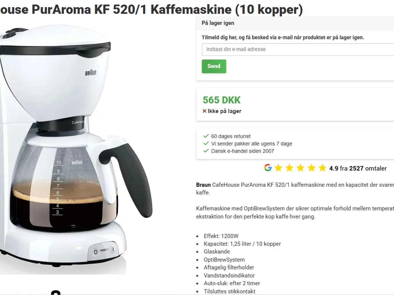 Billede 2 - Kaffemaskine - Braun CafeHouse PurAroma KF 520/1