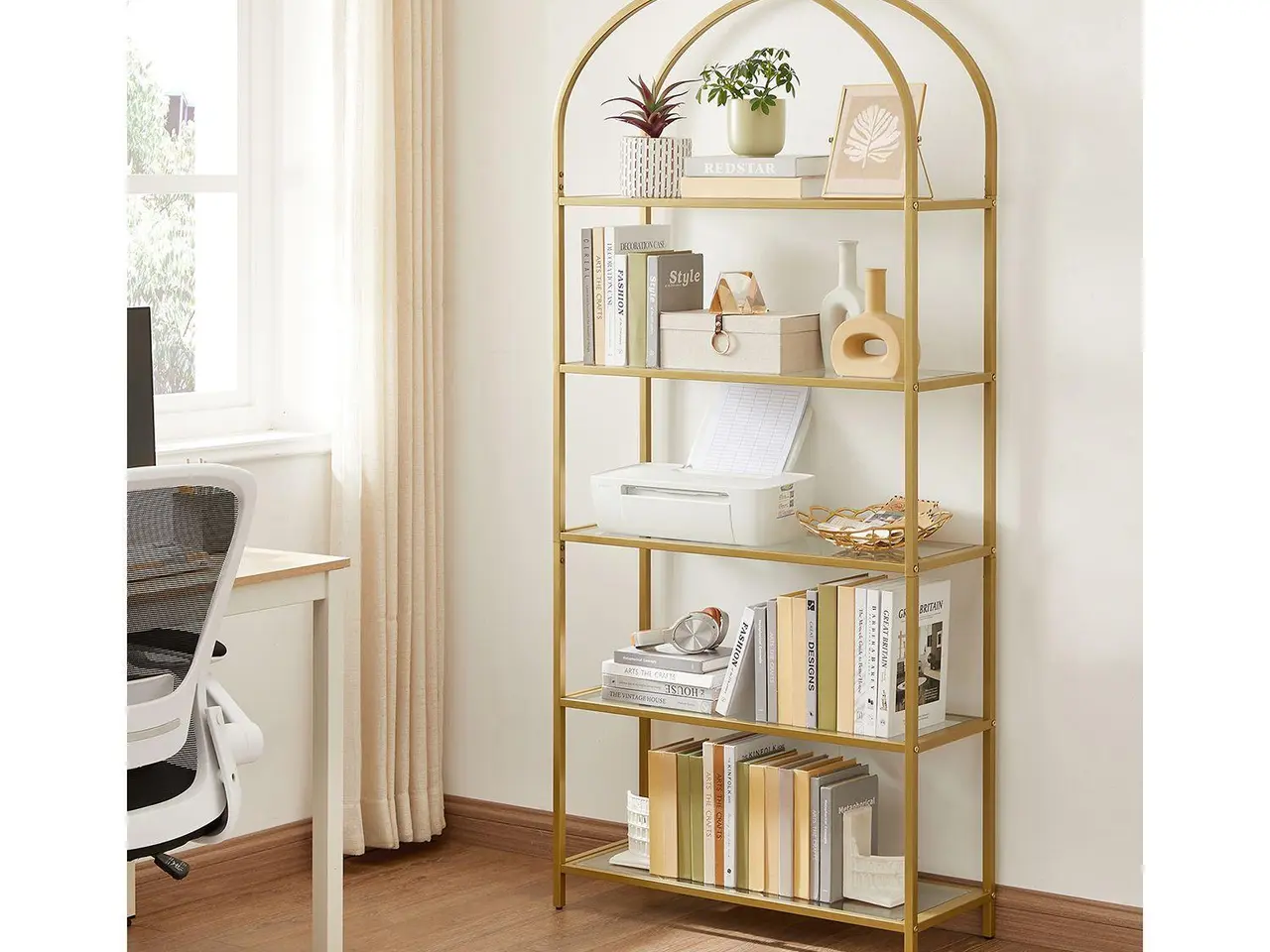 Billede 3 - Reol med 5 hylder i hærdet glas - guld