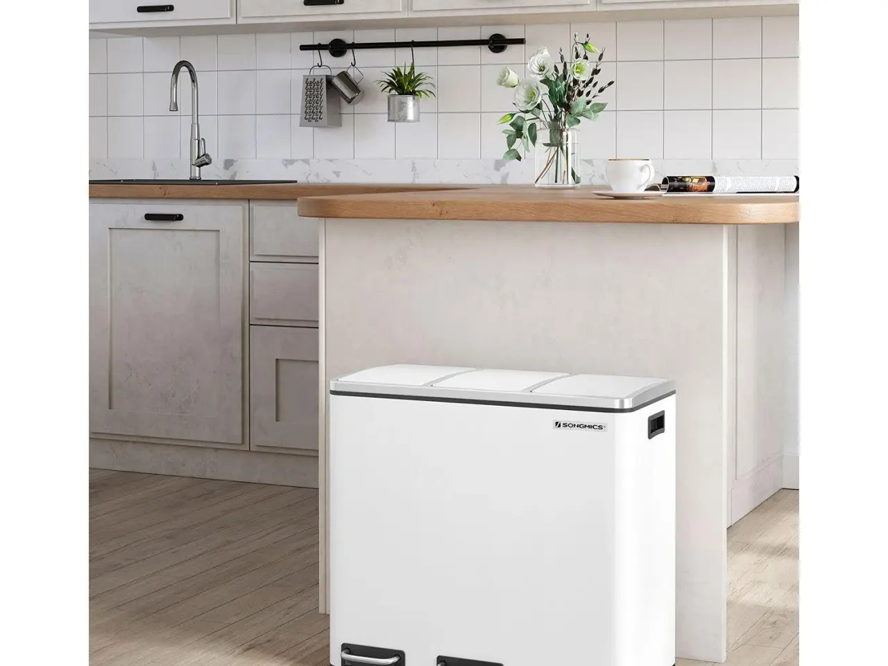 Billede 2 - Affaldssorteringsspand med pedal 3 x 18 l - hvid