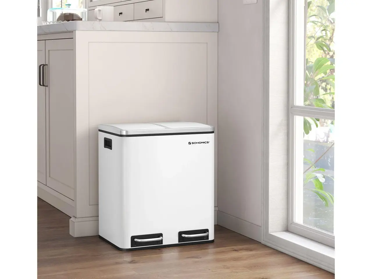 Billede 2 - Pedalspand til affaldssortering 2 x 15 l - hvid