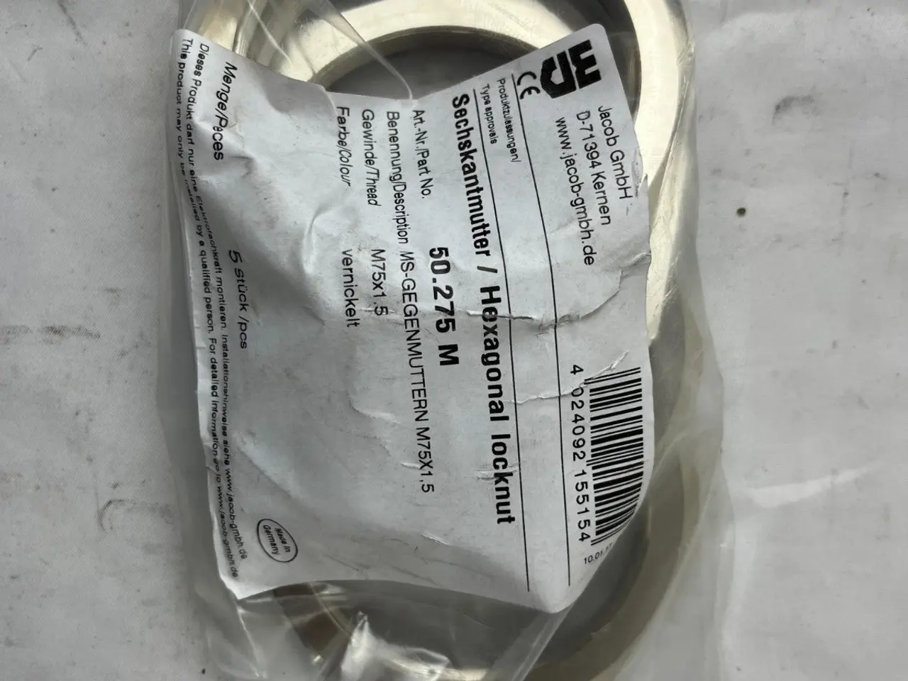 Billede 2 - Jacob 50.275 M Hexagonal Locknut M75x1.5 Nickel