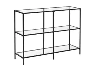 Konsolbord sort stål og hærdet glas, 3 hylder, 30 × 100 × 73 cm