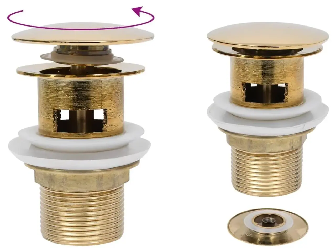 Billede 1 - Trykafløb med overløb 6,4 × 6,4 × 9,1 cm - guldfarvet