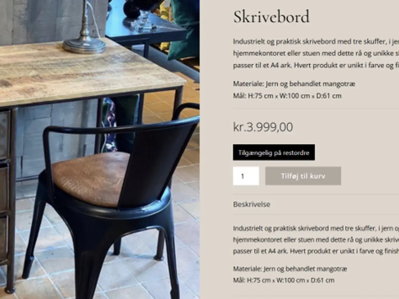 Billede 2 - Skrivebord + Stol