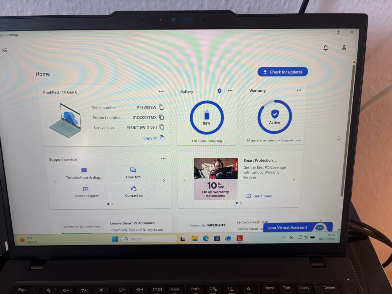 Billede 2 - Lenovo ThinkPad T14 Gen 6 – Som ny med 30 mdr. gar