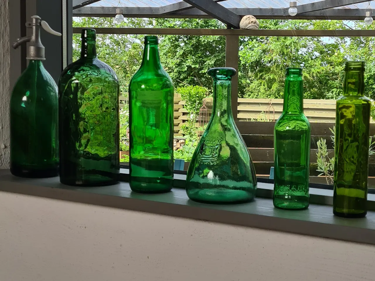Billede 4 - 13 stk gamle grønne glasflasker.