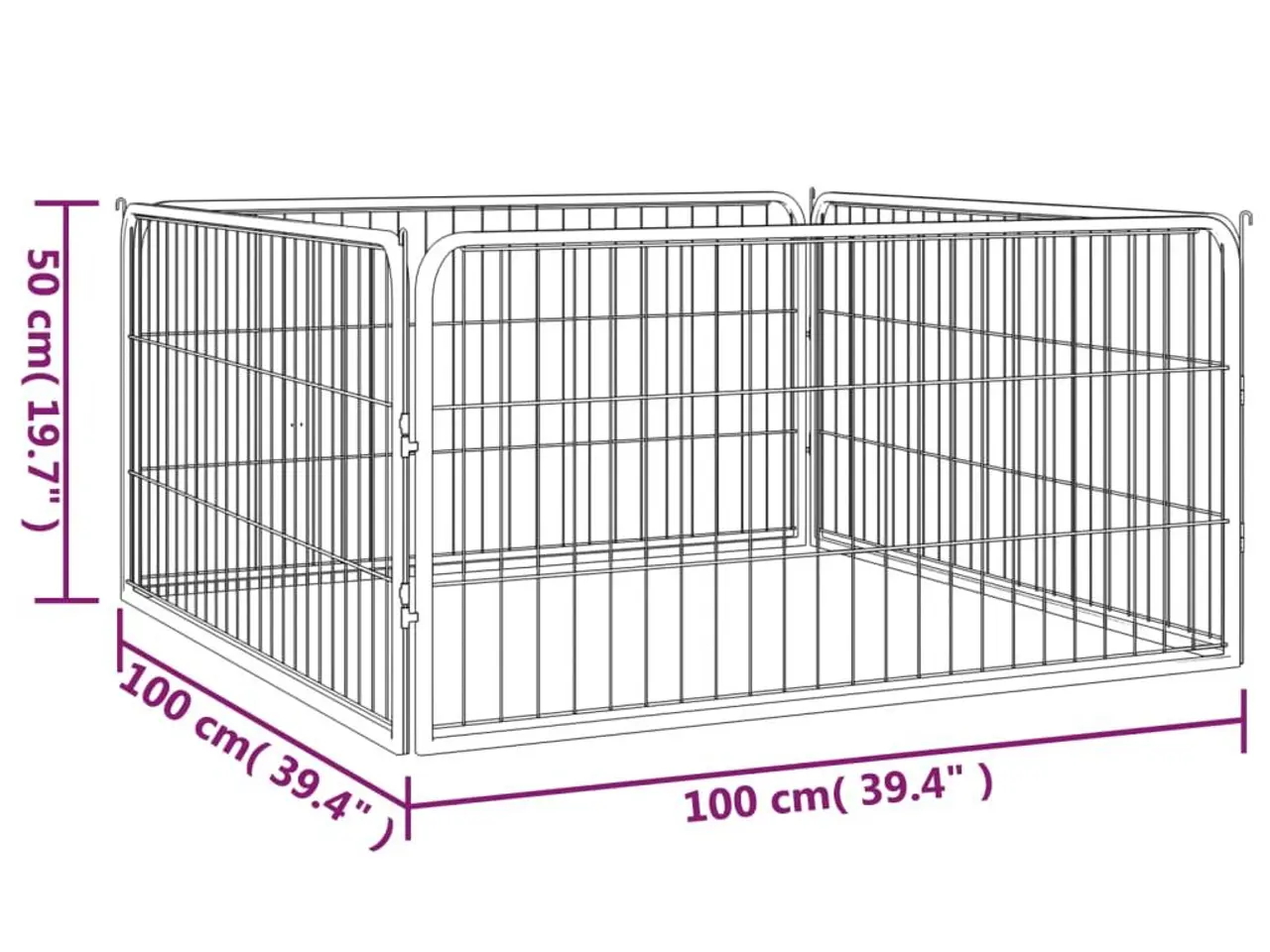 Billede 6 - Hundegård med 4 paneler - 100 x 100 x 50 cm, sort