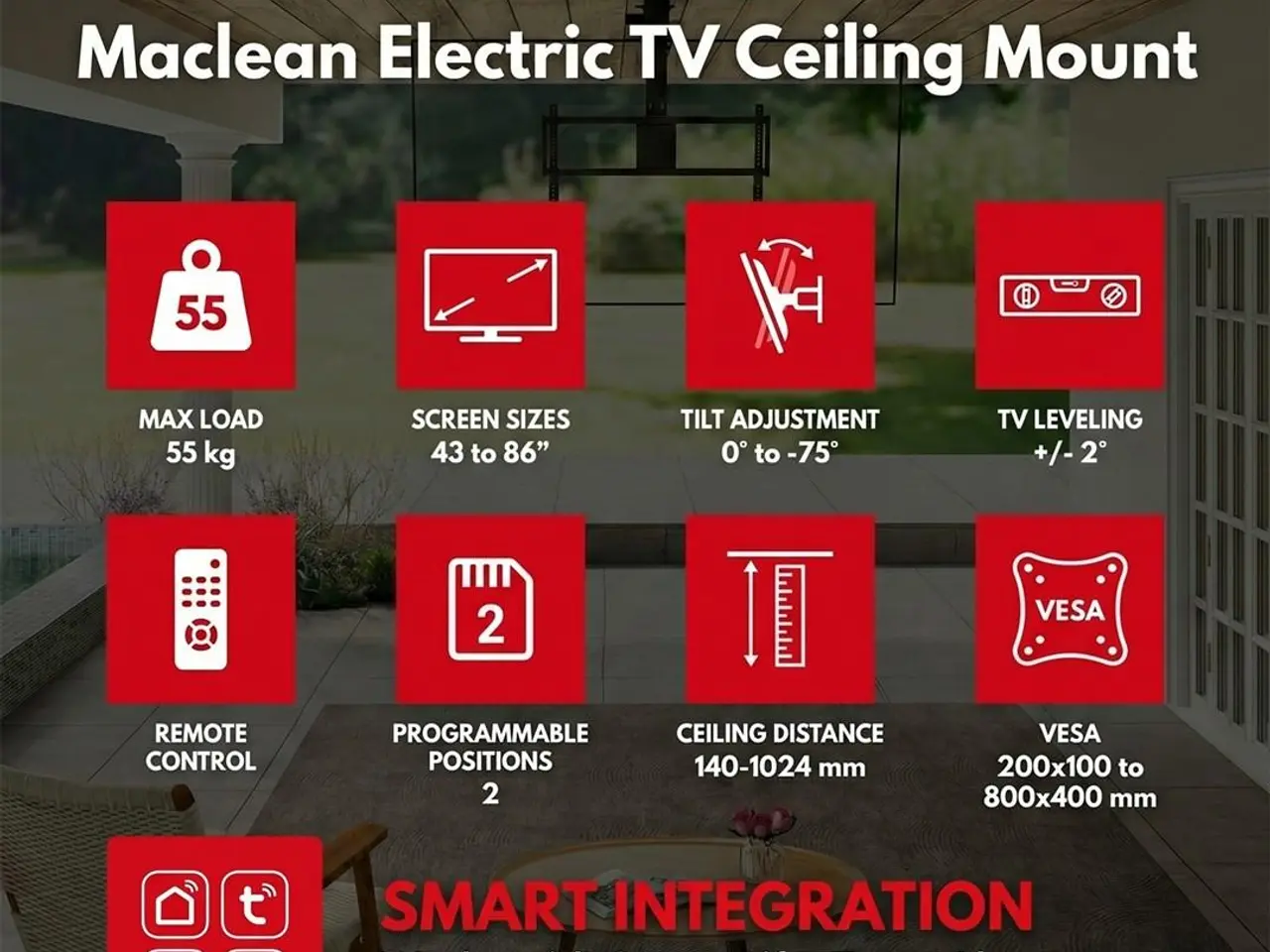 Billede 8 - Elektrisk TV-loftbeslag Maclean MC-176 T - sort