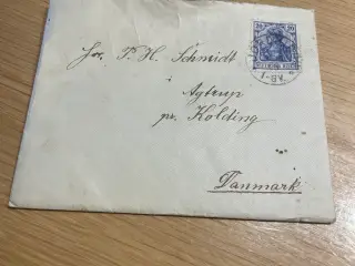 Vintage kuvert med brev og frimærker fra 1908.