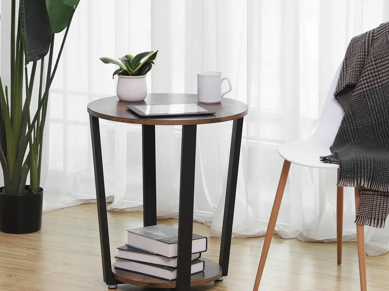 Billede 2 - Sofabord rundt sidebord i industriel rustik brun/sort, Ø50 cm