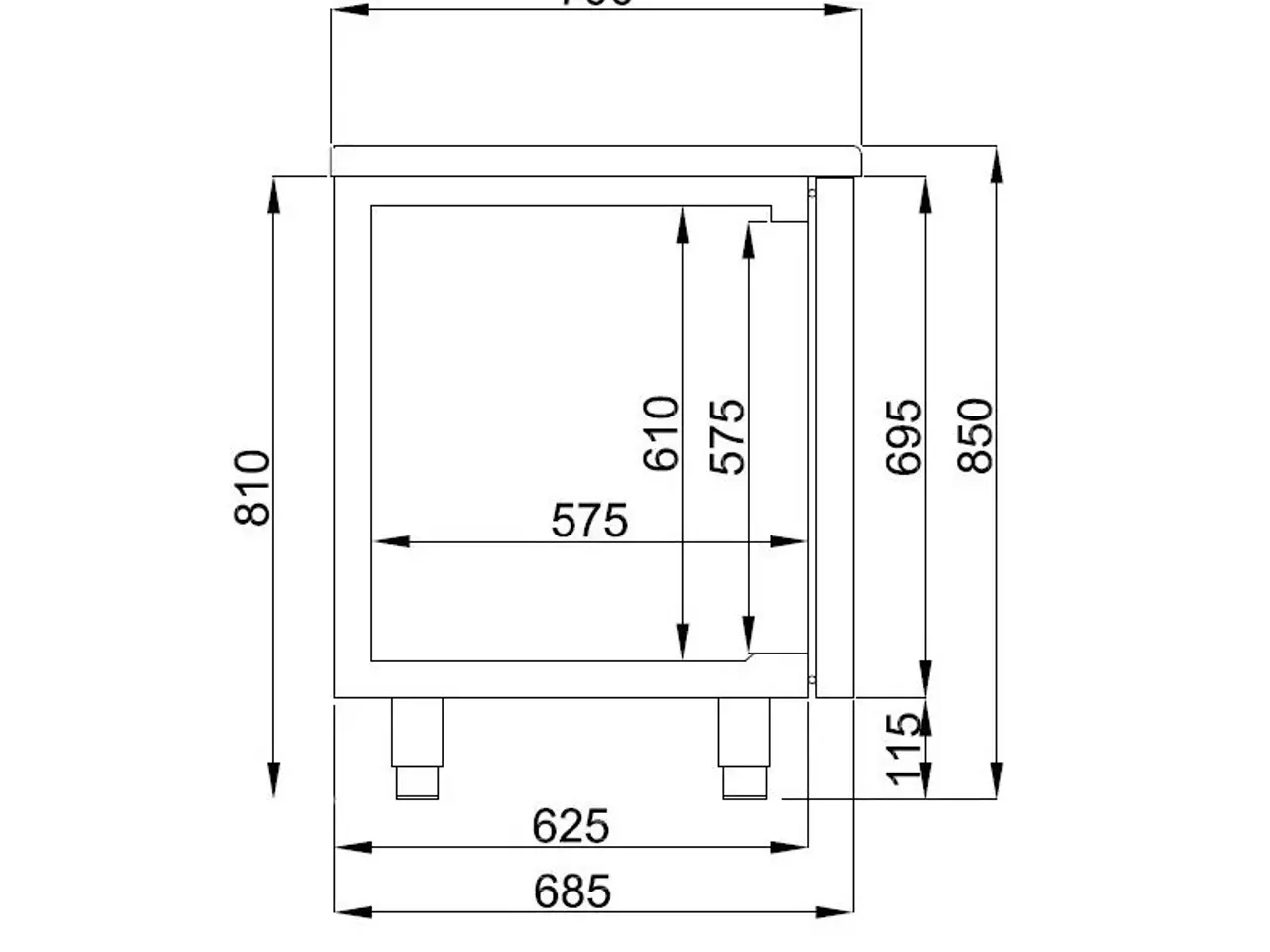 Billede 2 -  Kølebord med 4 døre – B2330 x D700 x H850 mm