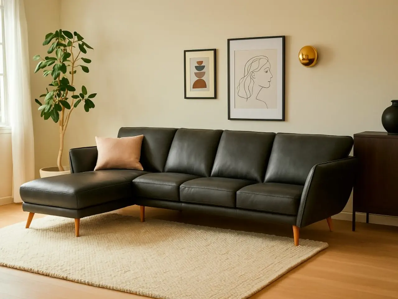 Billede 1 - Hjort Knudsen - Liam Chaiselong sofa Sort læder- Venstrevendt