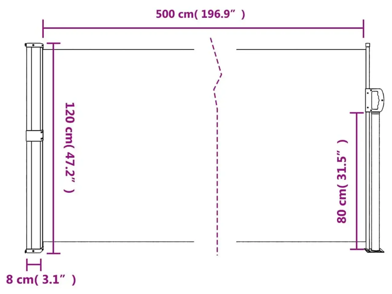Billede 10 - Sidemarkise 120 × 500 cm - sammenrullelig, sort