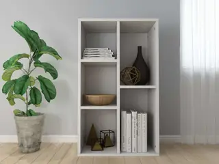Bogreol/skænk i hvid - 50 × 25 × 80 cm, 5 rum, konstrueret træ