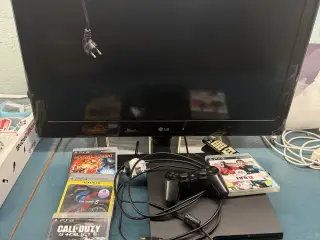 PS3, med konsol, spil & TV skærm