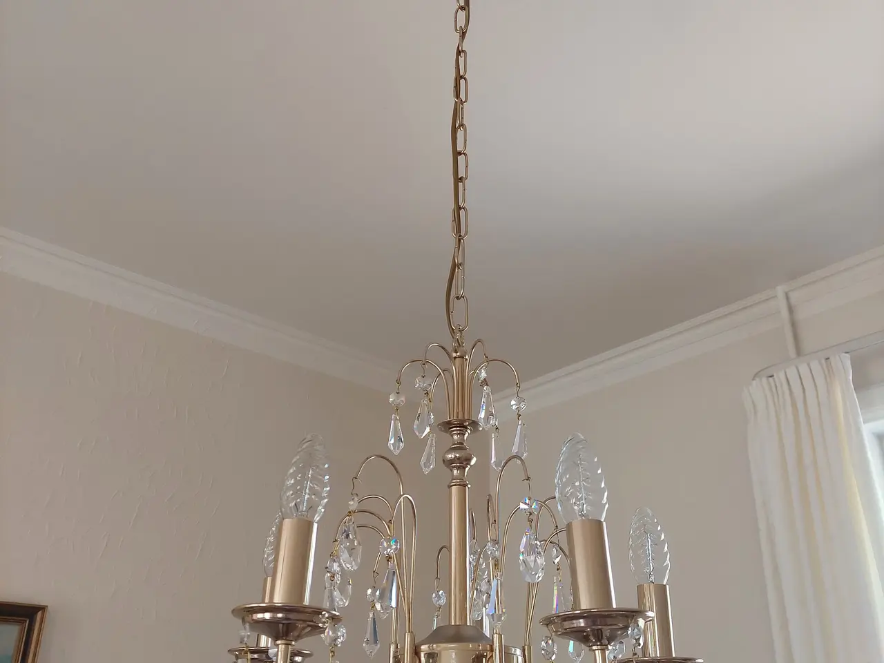 Billede 1 - Loftslampe i messing med krystalvedhæng