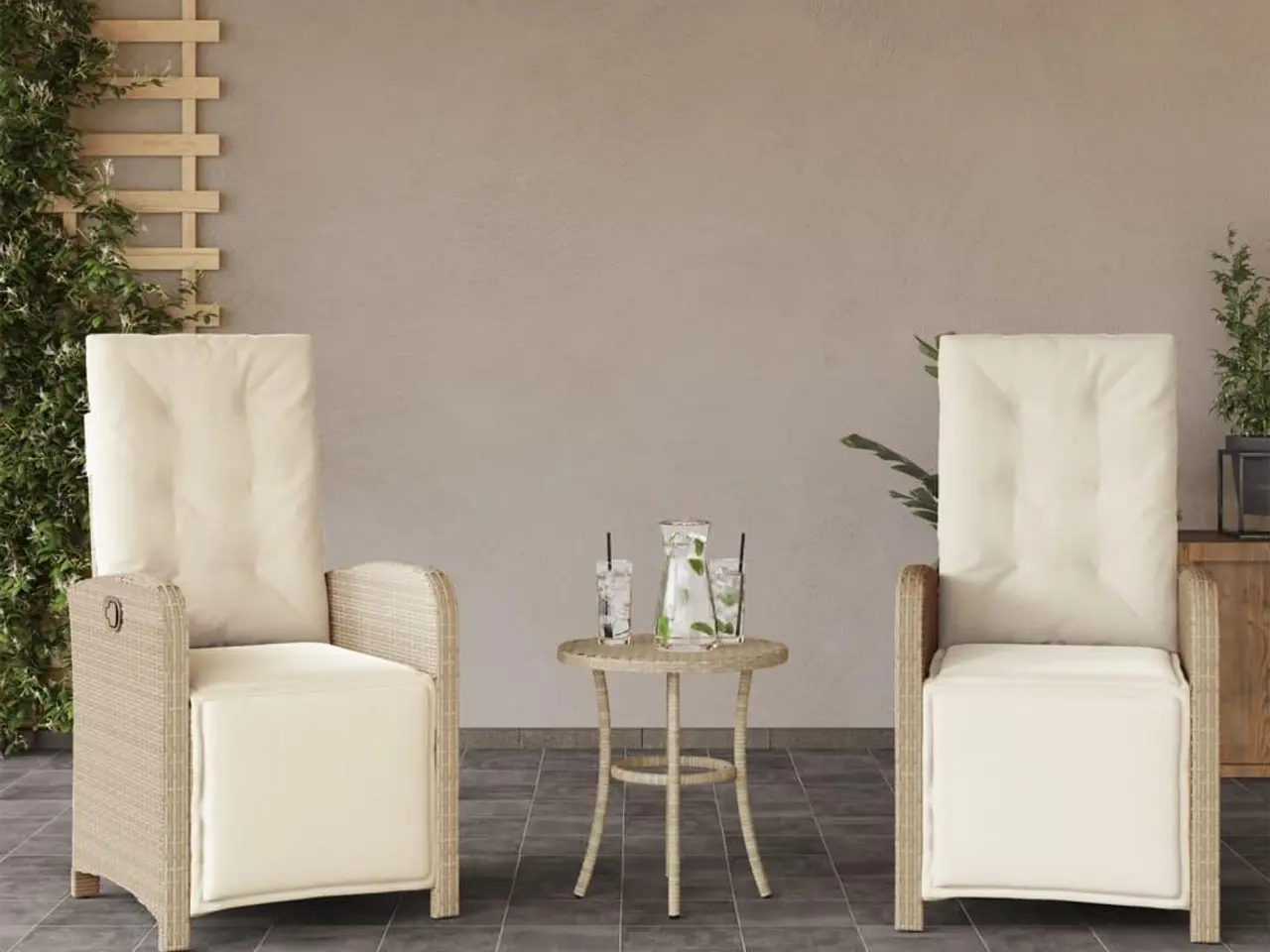 Billede 1 - Havestole 2 stk. med lænefunktion og fodstøtte polyrattan beige