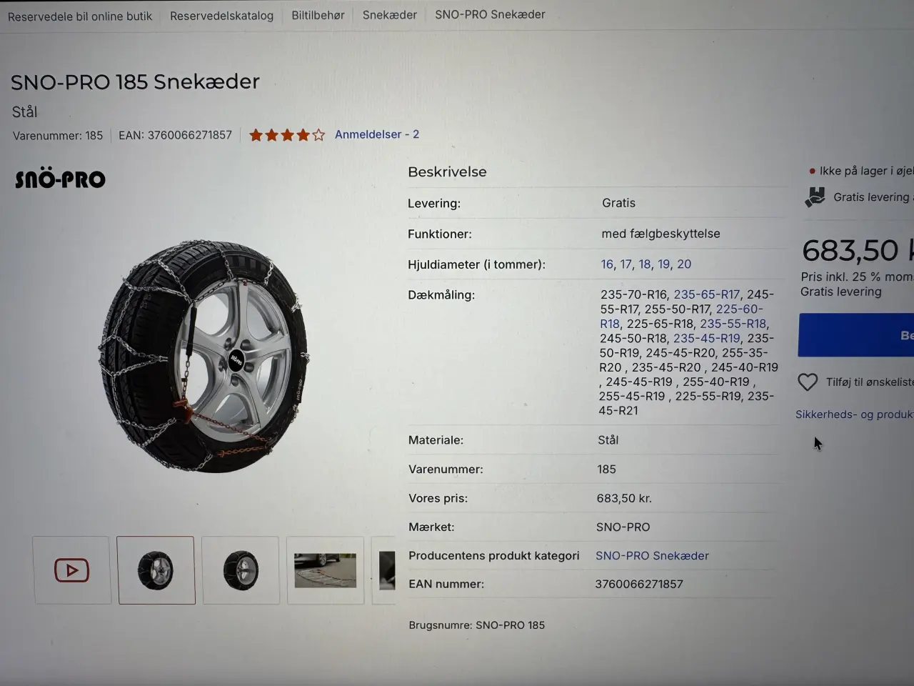 Billede 1 - 2 sæt helt nye SNO-PRO snekæder 
