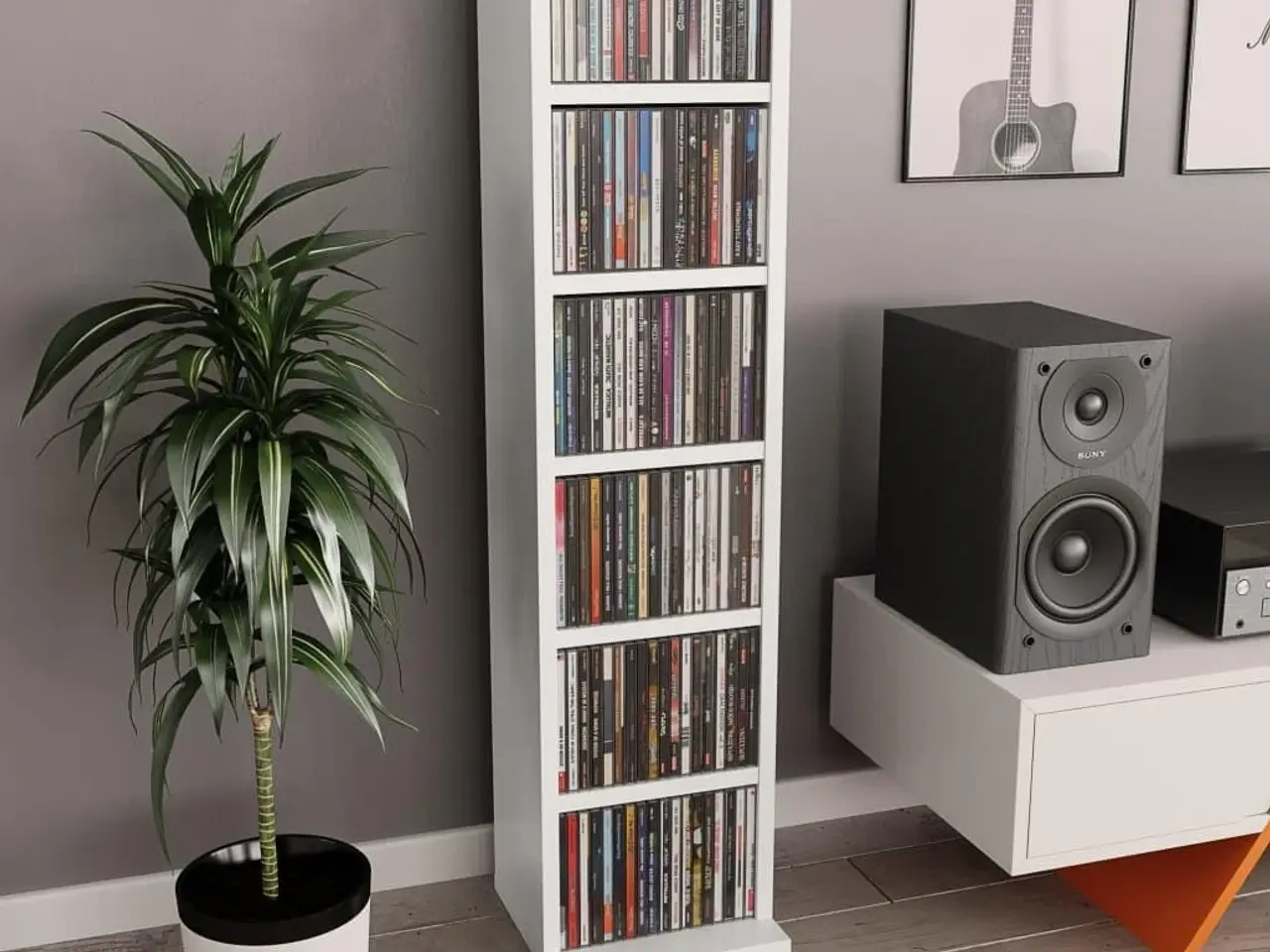 Billede 1 - Cd-reol i hvidt konstrueret træ - 21 × 20 × 88 cm