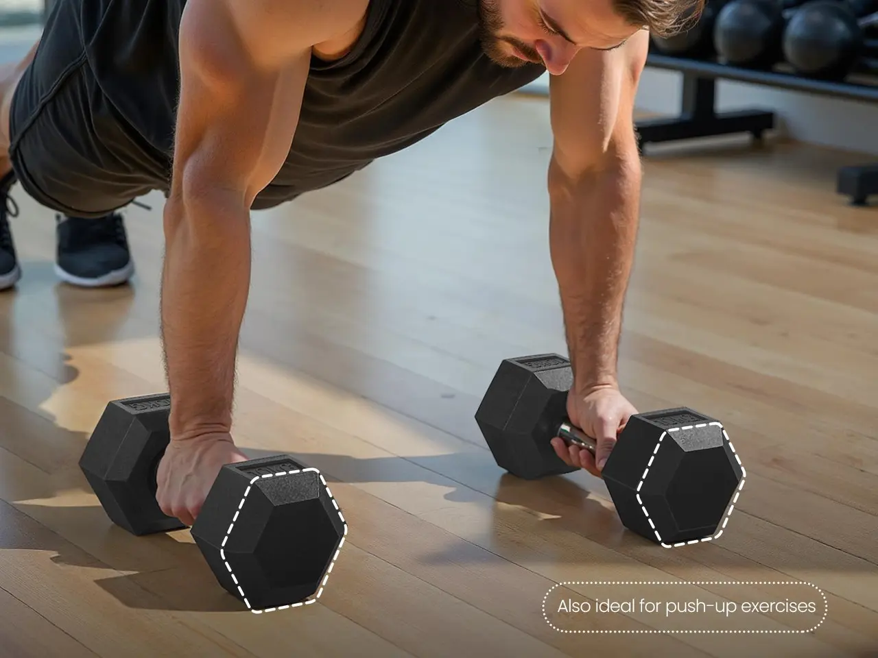 Billede 3 - Håndvægte sæt - hexagon, 2 × 10 kg, støbejern, sort