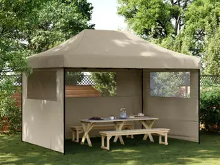 Foldbart pop up-festtelt med 3 sidevægge gråbrun