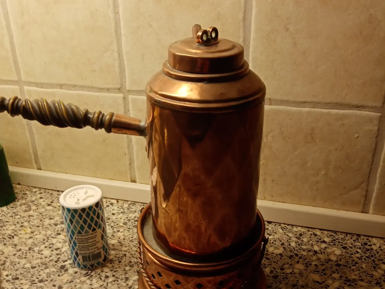 Billede 2 - Kaffekande i bronze med fyrfadsvarmer. Ca 100 år
