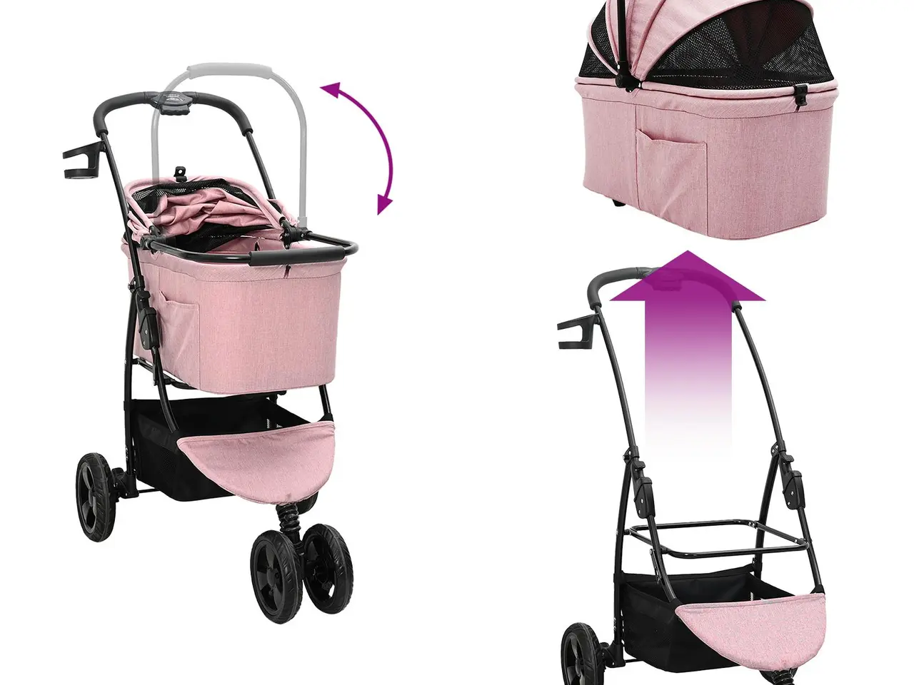 Billede 12 - Sammenklappelig kæledyrsvogn - lyserød, polyester 78 × 54 × 101 cm