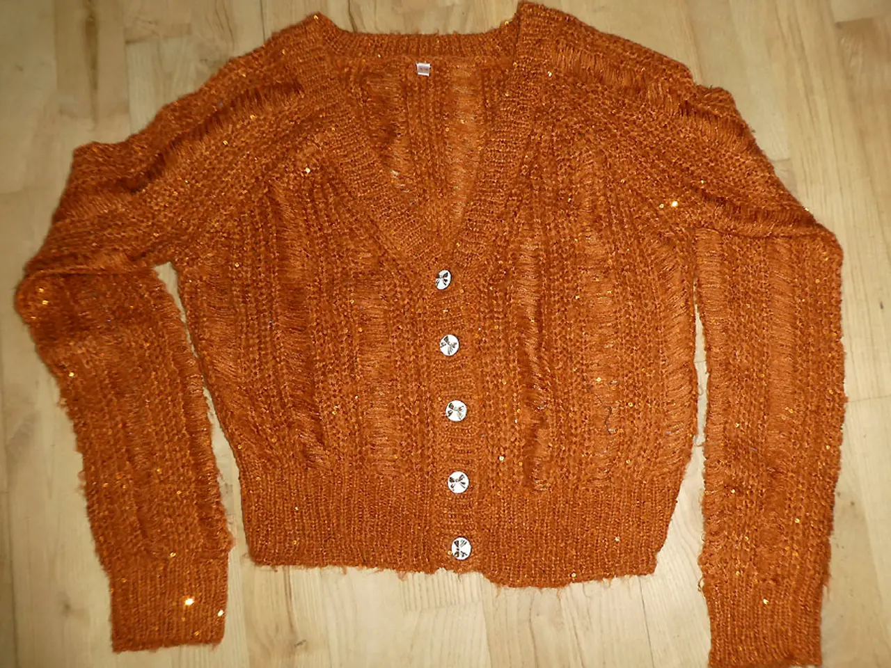 Billede 1 - Rustfarvet cardigan med pailetter