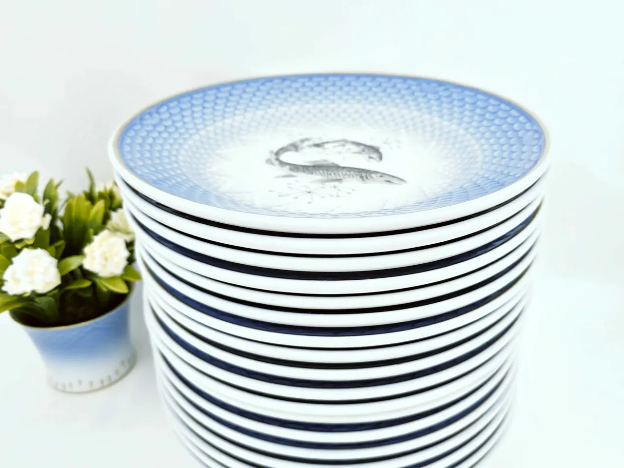 Billede 5 - Blå Tone Hotelporcelæn Fisketallerken Porcelæn