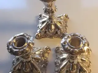 Sølvlysestager, 3 stk. Rokoko-stil
