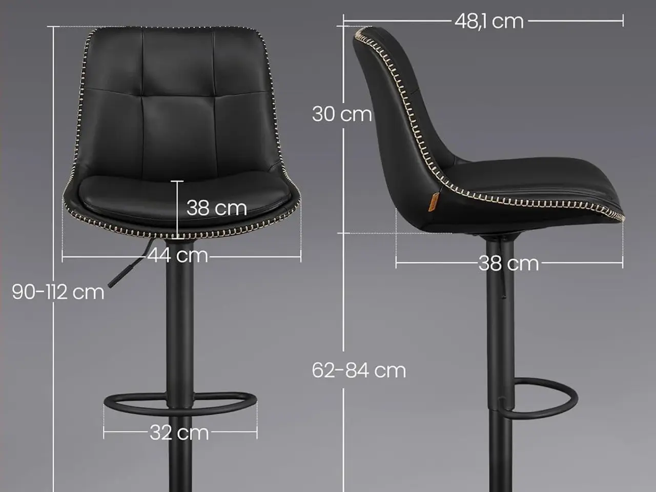 Billede 6 - Barstole med ryglæn, højdejusterbare - Ink Black, 2 stk.