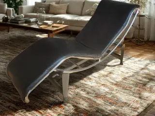 Chaise Longue – Sort Læder & Stålramme