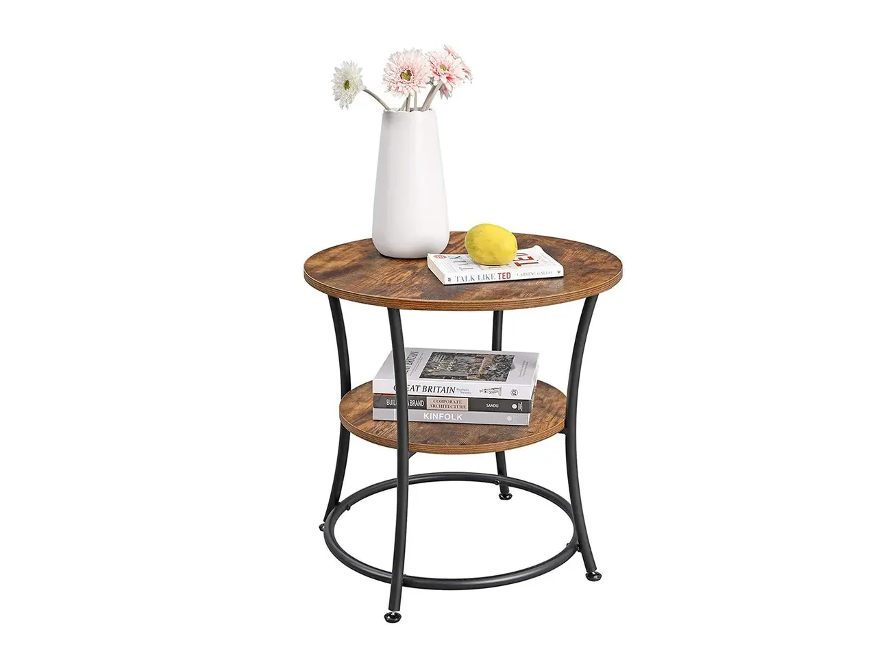 Billede 2 - Rundt sidebord med 2 hylder - rustik brun