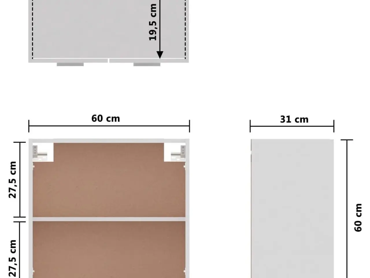 Billede 9 - Hængeskab “Lyon” - hvid køkkenskab 60×31×60 cm i konstrueret træ