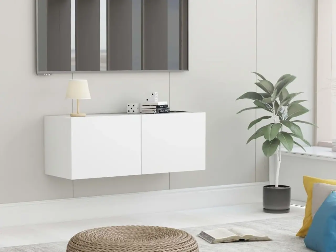 Billede 1 - Vægmonteret tv-bord 80×30×30 cm - hvid, konstrueret træ