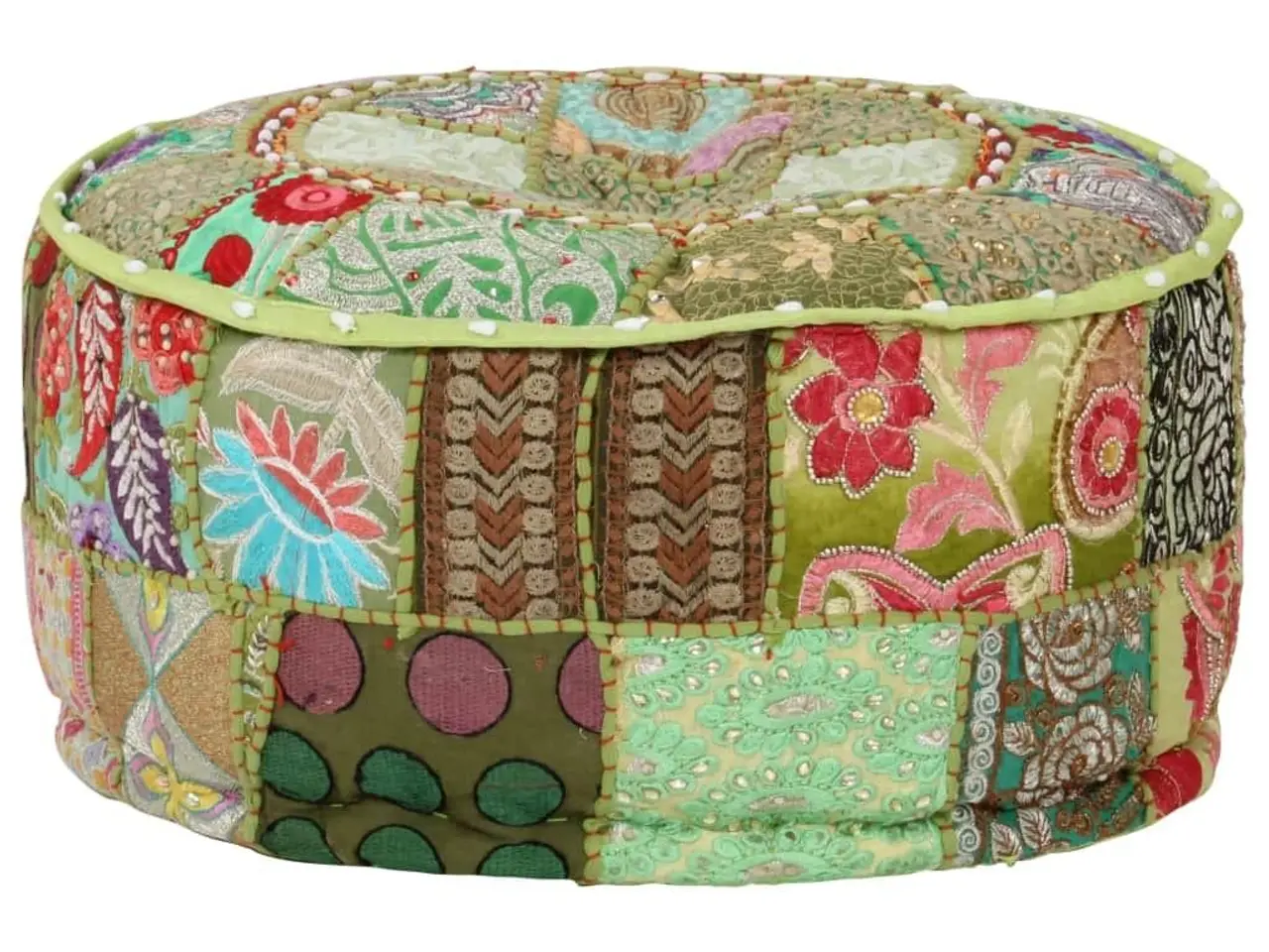 Billede 1 - Rund puffe i patchwork bomuld 40 x 20 cm - grøn