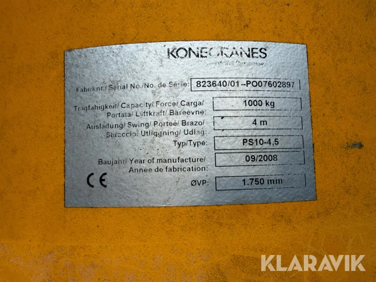 Billede 5 - Svingkran Kone PS10-4,5 1000kg - 1 styk