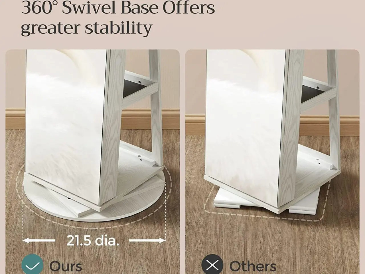 Billede 5 - Smykkespejl med skab Jewellery Cabinet JJC007W01, hvid træstruktur
