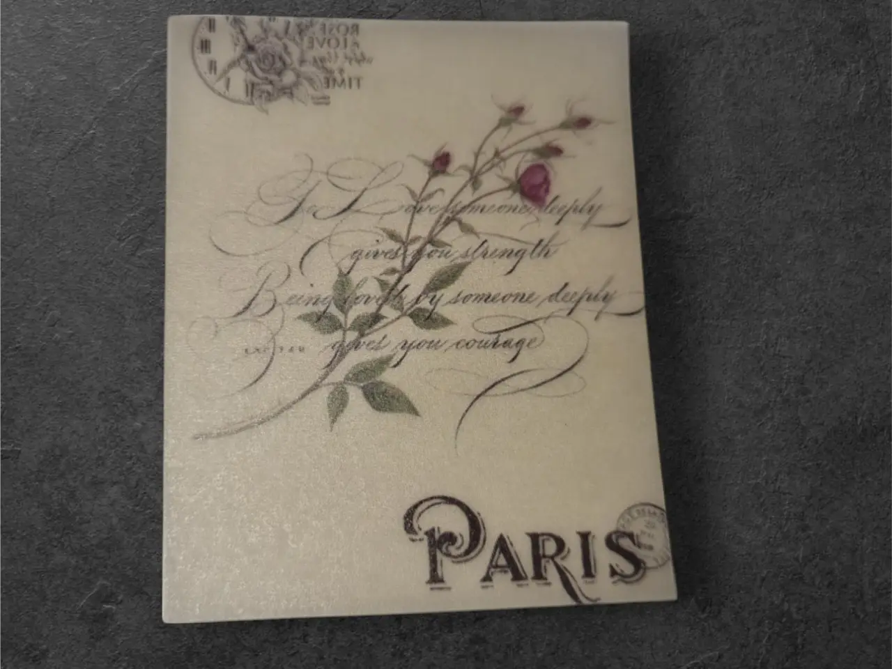 Billede 1 - Vintage papirark med blomster og romantisk tekst