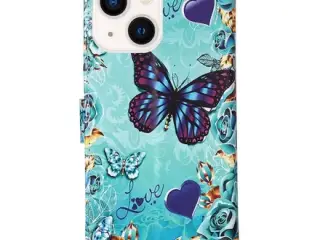 iPhone 15 Flip Cover – Sommerfugl (Læder)
