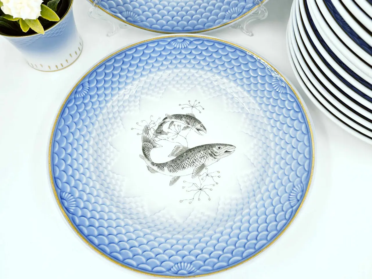 Billede 3 - Blå Tone Hotelporcelæn Fisketallerken Porcelæn