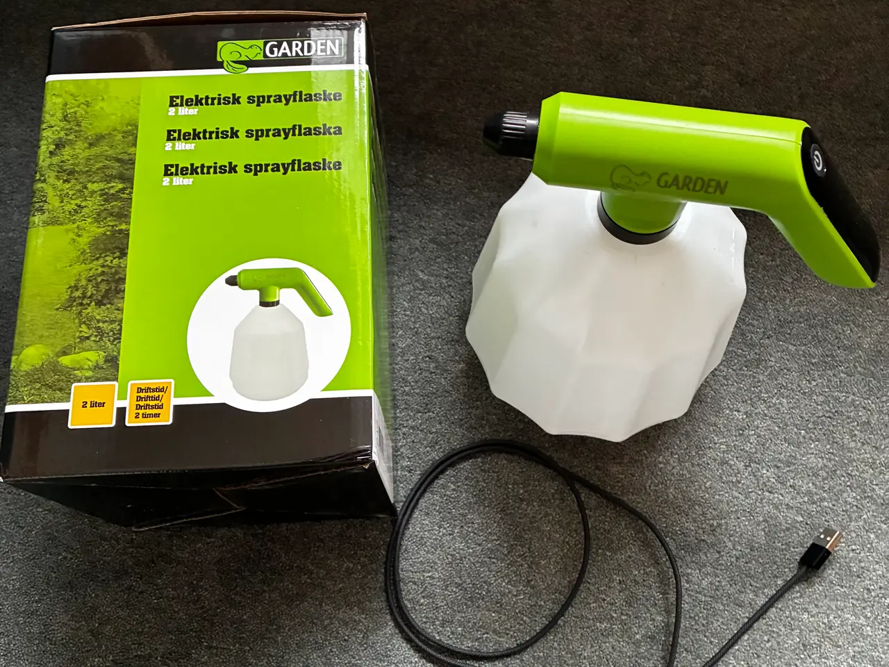 Billede 1 - Garden elektrisk sprayflaske 2 liter grøn/hvid